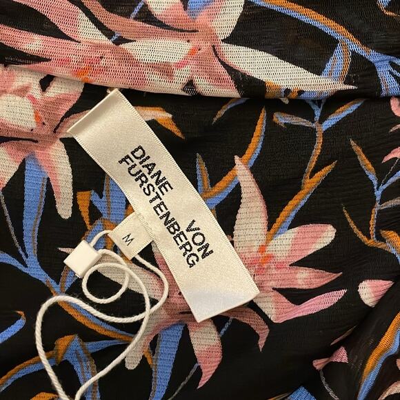 Diane Von Furstenberg Floral Off the Shoulder Ruched Dress Black Size Medium - Picture 7 of 8